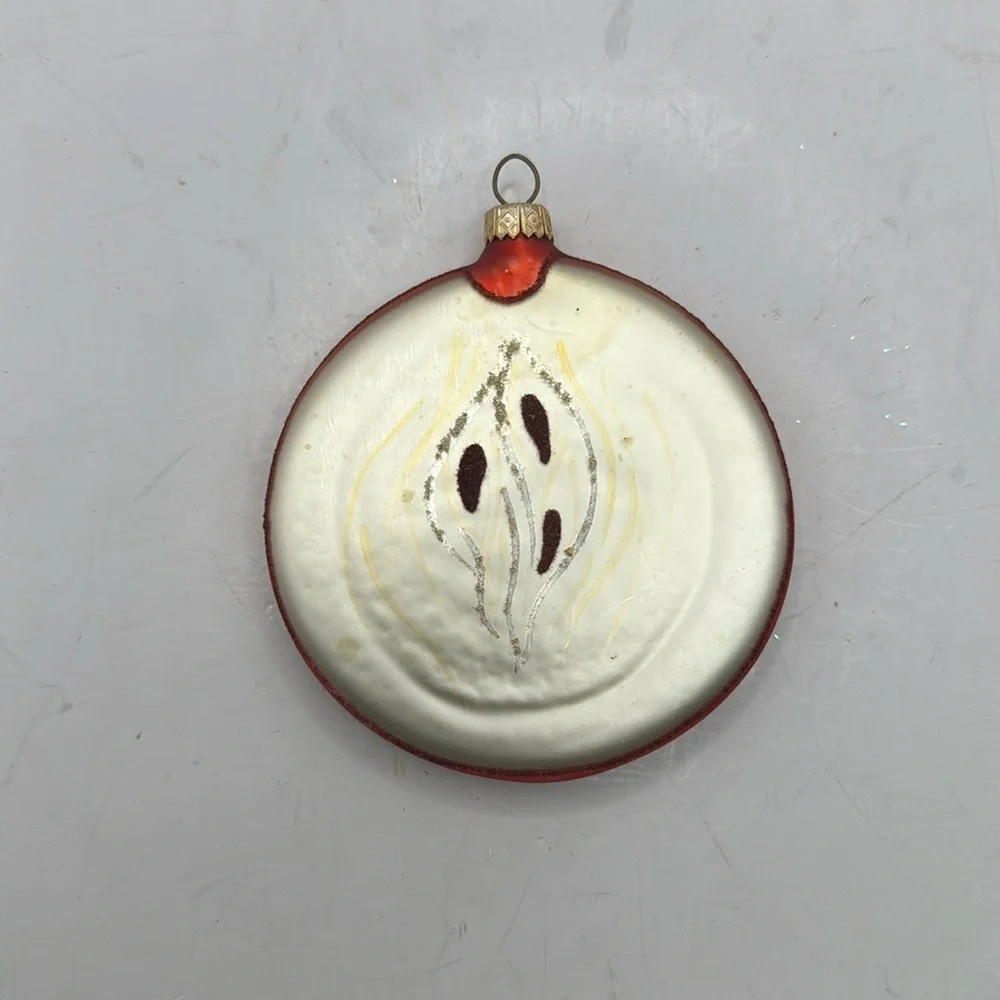 Vintage Apple Slice Glass Christmas Ornament Decor Collectible Fruit